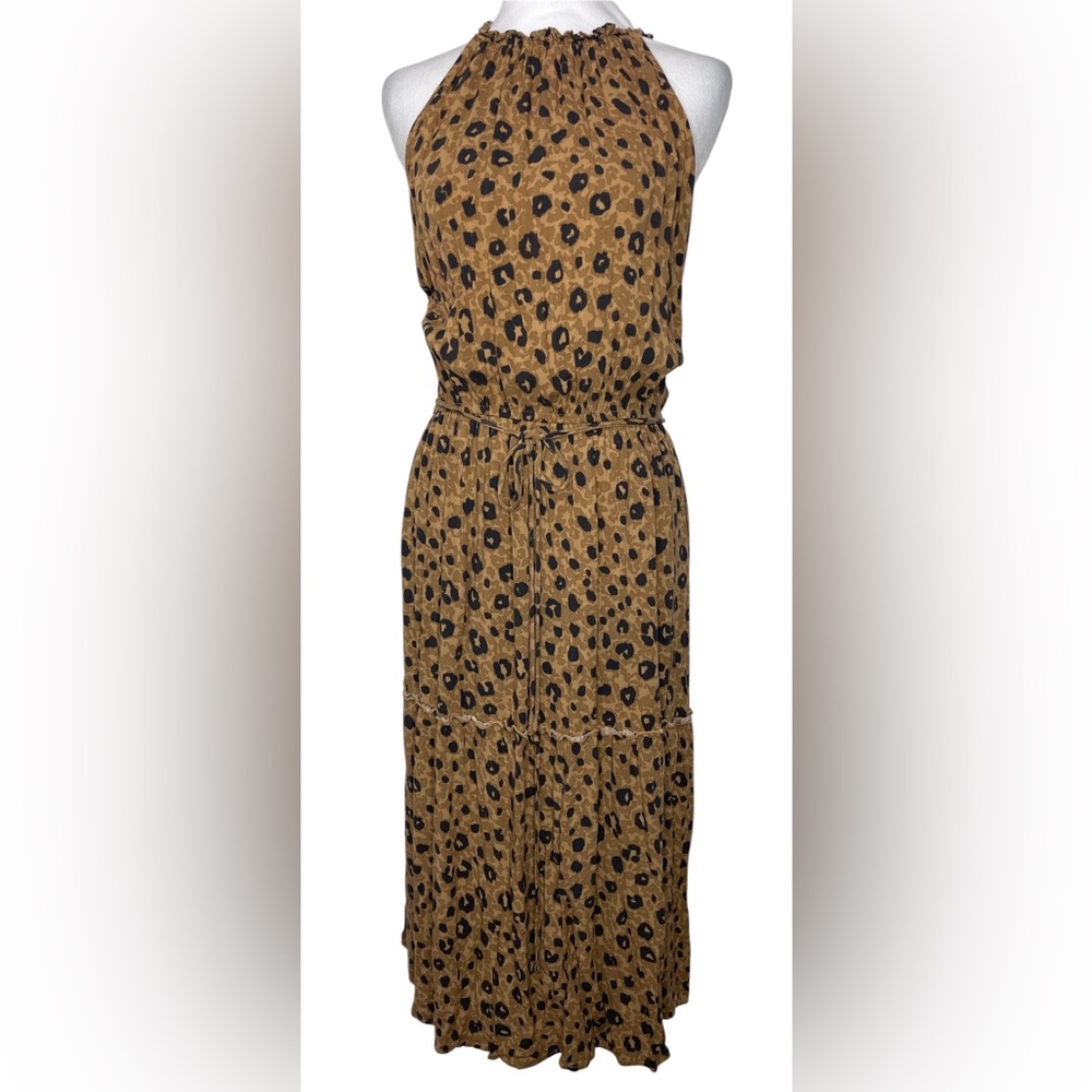 Ava&Viv Animal Print Halter Tie Waist Midi Sundress Boho Tiered Flowy Resort Lg - Picture 2 of 13